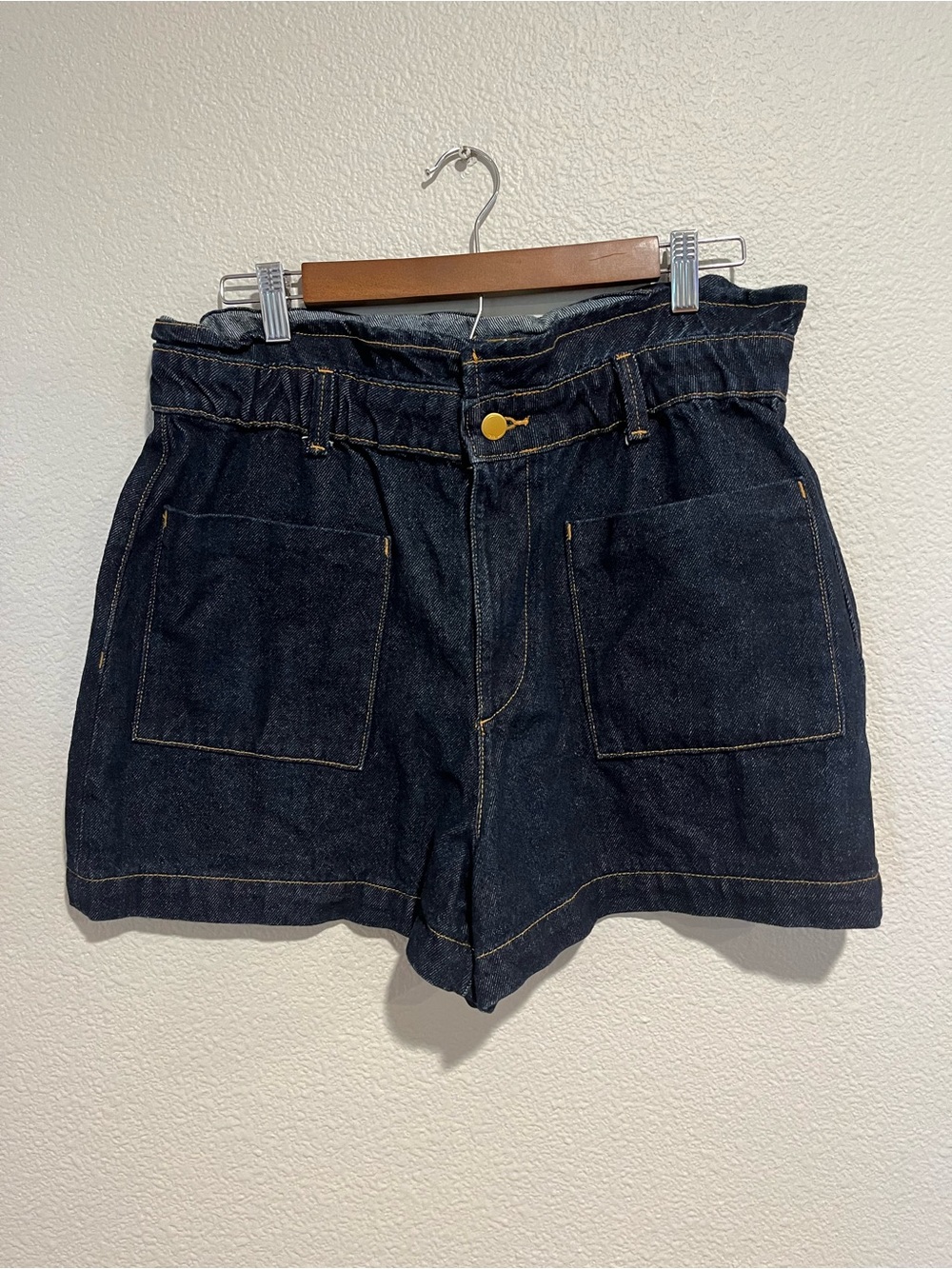 Zara Paper Bag Shorts High Rise Dark Wash 100% Cotton Size 12